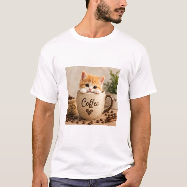 T-shirt Charme de chaton dans une tasse de café (Devant)