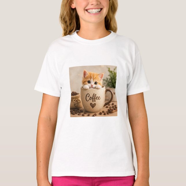 T-shirt Charme de chaton dans une tasse de café (Devant)