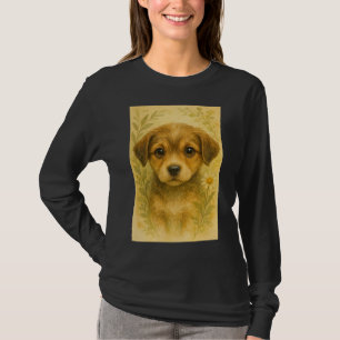 T-shirt Charme de chiot fleur sauvage vintage
