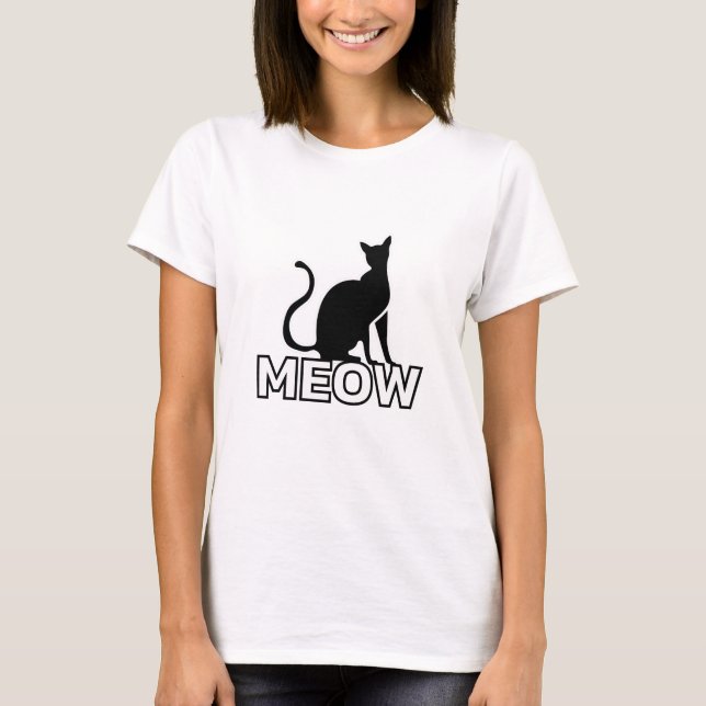 T-shirt Charme Félin Chic - Chat blanc "MEOW" Silhouette (Devant)