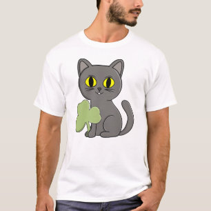 T-shirt Charme Trèfle Shamrock Chat Gris