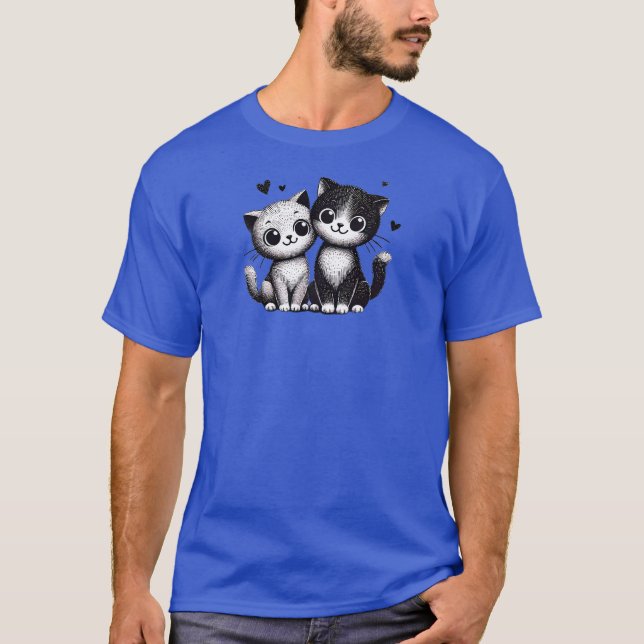T-shirt Charming Duo Cat Design - L'amour dans chaque meow (Devant)