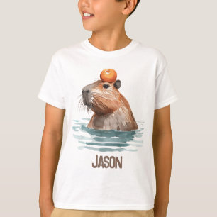 T-shirt Charming mignonne Capybara avec Orange et nom des