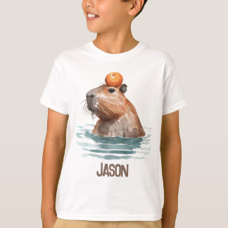 T-shirt Charming mignonne Capybara avec Orange et nom des 