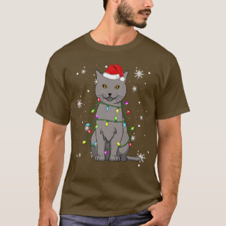 T-shirt Chartreu Chat Feux de Noël Chat Père Noël