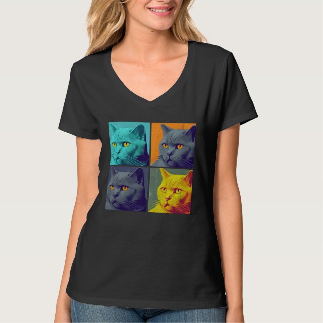 T-shirt Chartreux Cat Pop Illustration Colorful Animal (Devant)