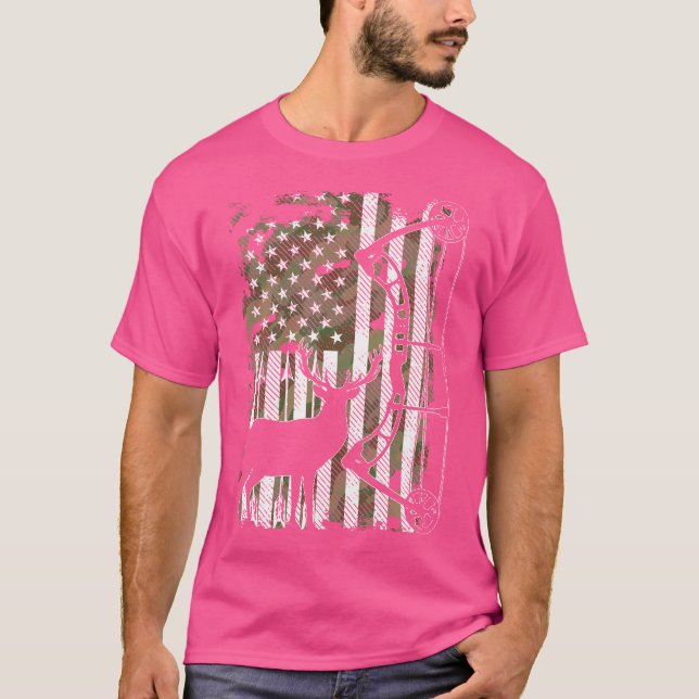 T-shirt Chasse À La Bow Chasse Au Cerf Camo Drapeau Améric (Devant)