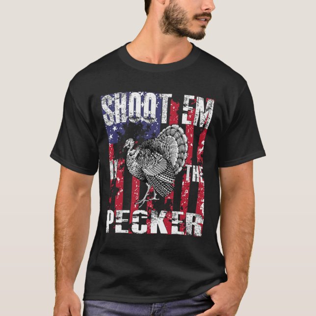T-shirt Chasse à la dinde masculine Tirez-les dans le chas (Devant)