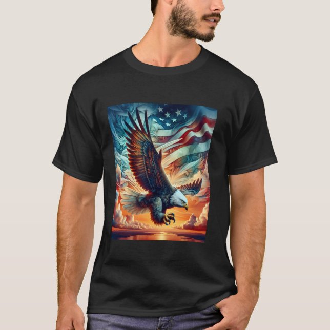 T-shirt Chasse À L'Aigle Bald Avec Drapeau Dans Le Sleeve  (Devant)