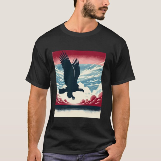 T-shirt Chasse À L'Aigle Bald Avec Drapeau Dans Le Sleeve  (Devant)
