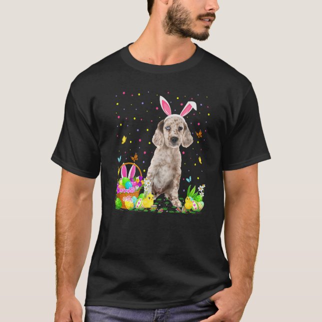 T-shirt Chasse amusante aux oeufs de Pâques Anglais Setter (Devant)