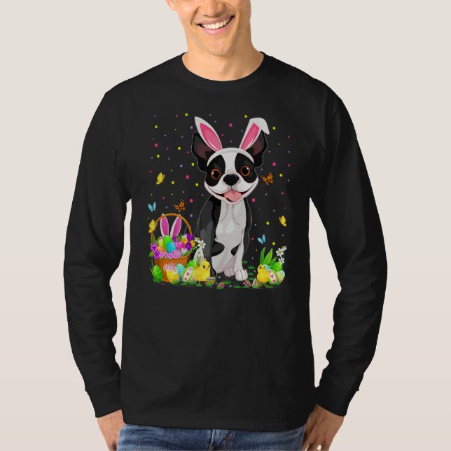 T-shirt Chasse amusante aux oeufs de Pâques Boston Terrier (Devant)