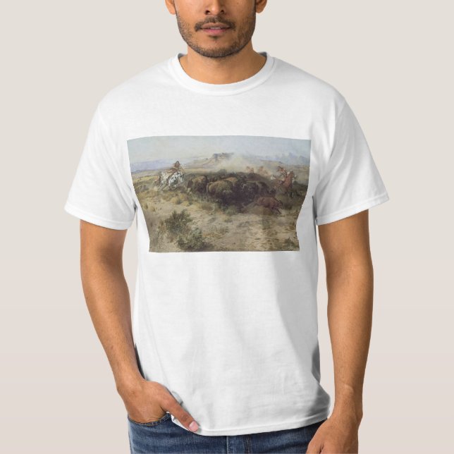T-shirt Chasse au bison no 26 par CM Russell, Indiens Vint (Devant)