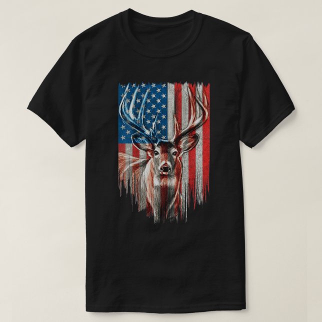 T-shirt Chasse au Cerf Buck à Queue Blanche Camouflage Amé (Design devant)
