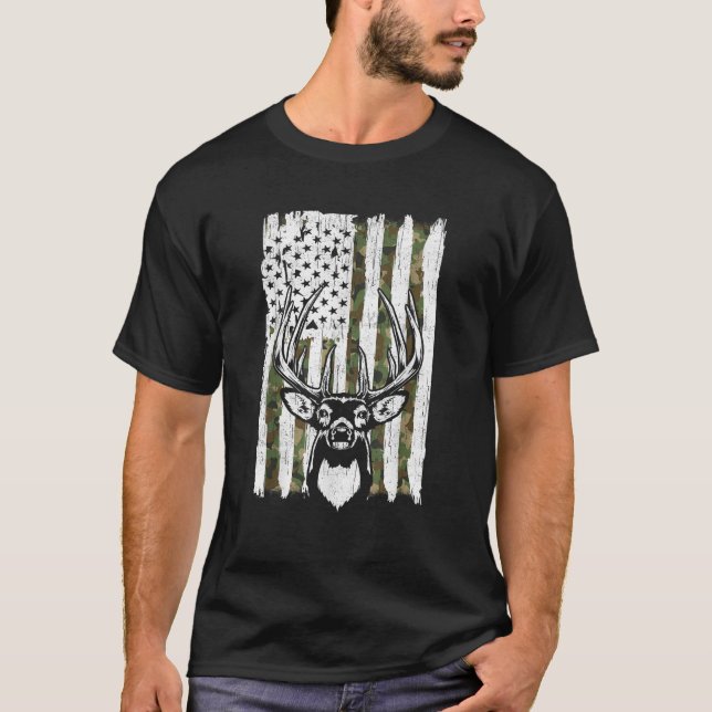 T-shirt Chasse au cerf buck à queue blanche camouflage amé (Devant)