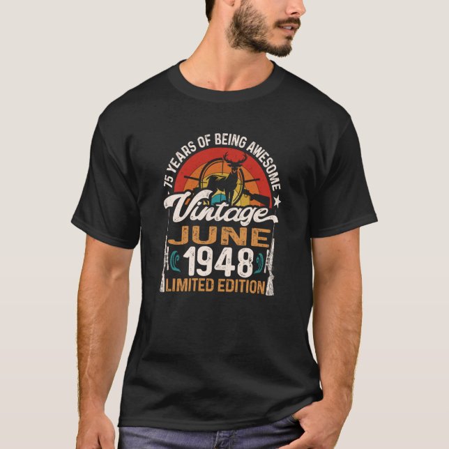 T-shirt Chasse au cerf de 75 ans Né juin 1948 75t (Devant)