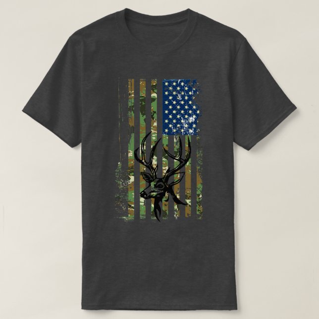 T-shirt Chasse au cerf du drapeau américain (Design devant)