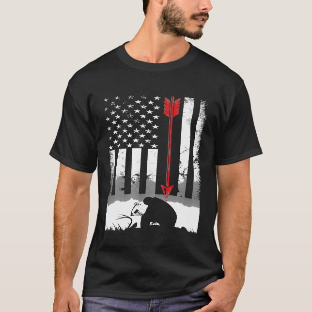 T-shirt Chasse Au Drapeau Américain Pour Chasseurs D'Arrow (Devant)