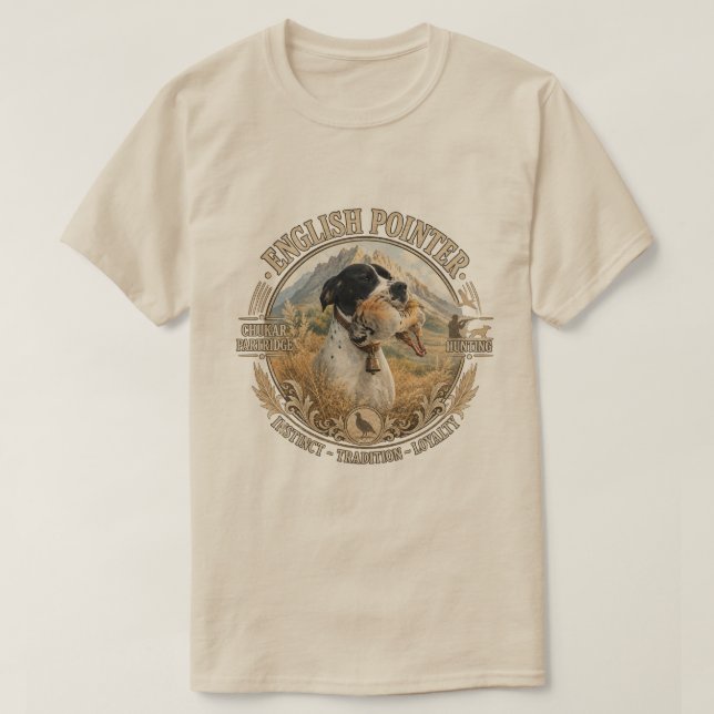 T-shirt Chasse au Pointer Anglais ,Perdrix Chukar (Design devant)