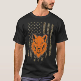 T-shirt Chasse au sanglier Chasseur de porcs Drapeau améri