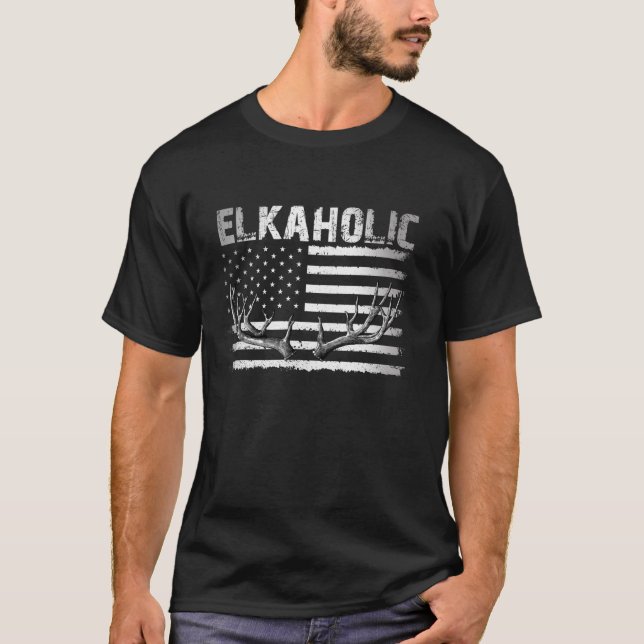 T-shirt Chasse au wapiti Chasseurs d'Elkaholic Drôle US (Devant)