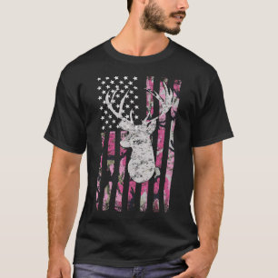T-shirt Chasse aux cerfs Camo rose Camouflage drapeau amér