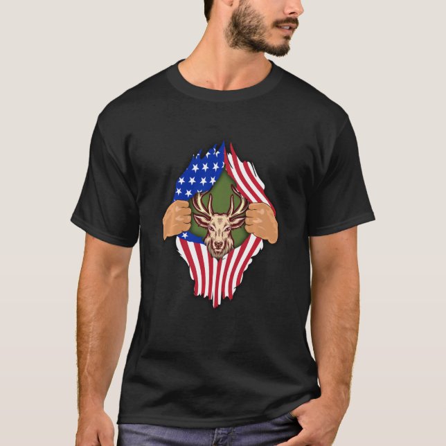 T-shirt Chasse aux cerfs Drapeau américain Hommes Chasse à (Devant)