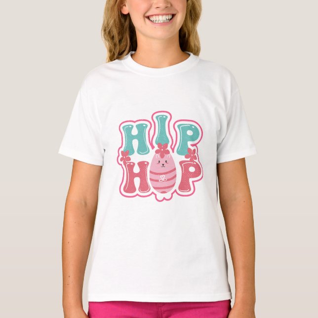 T-shirt Chasse aux oeufs de lapin mignon Hip hop Bonne Pâq (Devant)