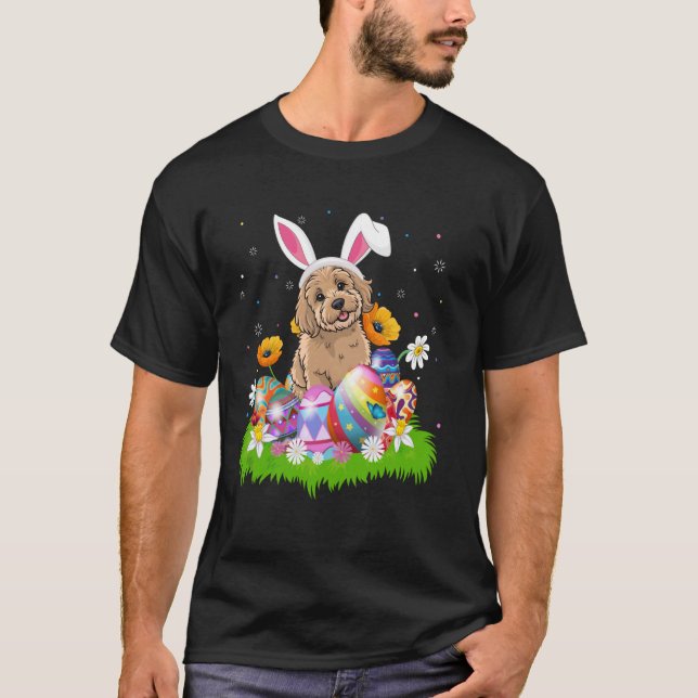 T-shirt Chasse aux œufs de Pâques Chien Cockapoo Oreille d (Devant)