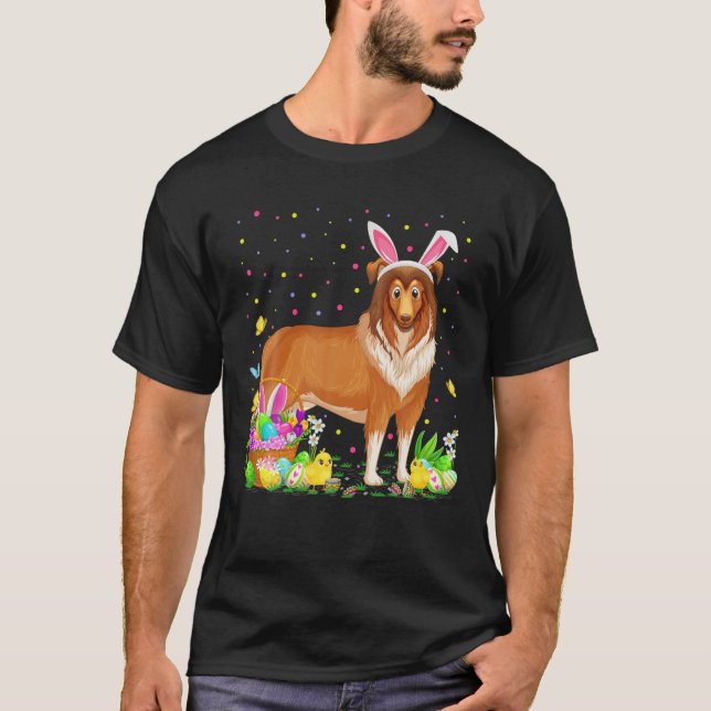 T-shirt Chasse aux oeufs de Pâques drôle Rough Collie Chie (Devant)