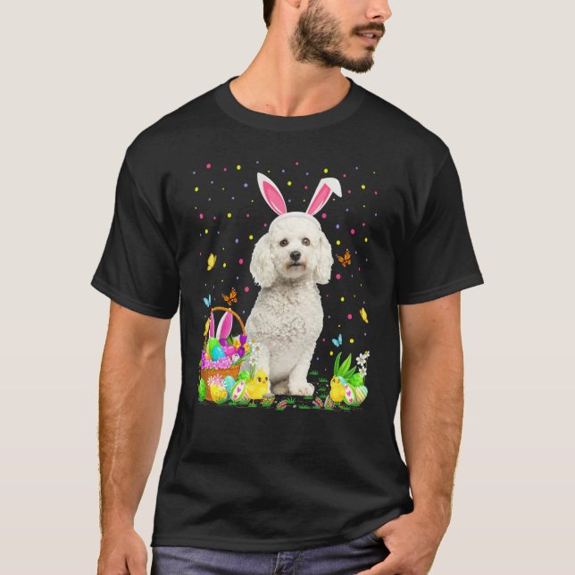 T-shirt Chasse aux oeufs de Pâques Funny Bichon Frise Chie (Devant)