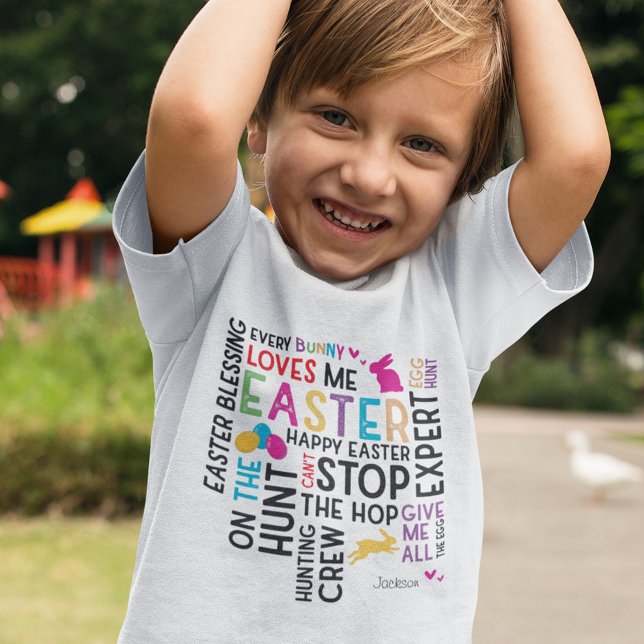 T-shirt Chasse aux oeufs de Pâques Mot Cloud avec nom enfa (Créateur téléchargé)