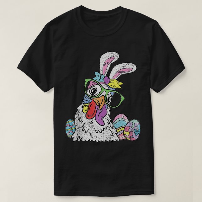 T-shirt Chasse aux oeufs de poule Chasse aux oreilles lapi (Design devant)