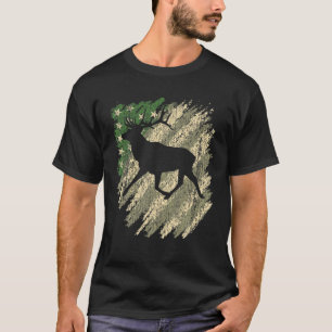 T-shirt Chasse Camouflage américain USA Drapeau Buck White