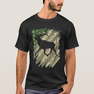 T-shirt Chasse Camouflage américain USA Drapeau Buck White