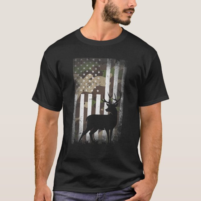 T-shirt Chasse Chasse Chasse Deer USA Drapeau américain Ca (Devant)