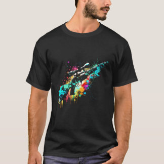 T-shirt Chasse Chasse Splash Art Chasse Rifle Bol