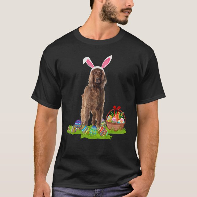 T-shirt Chasse Drôle OEuf De Pâques Bunny Setter Irlandais (Devant)