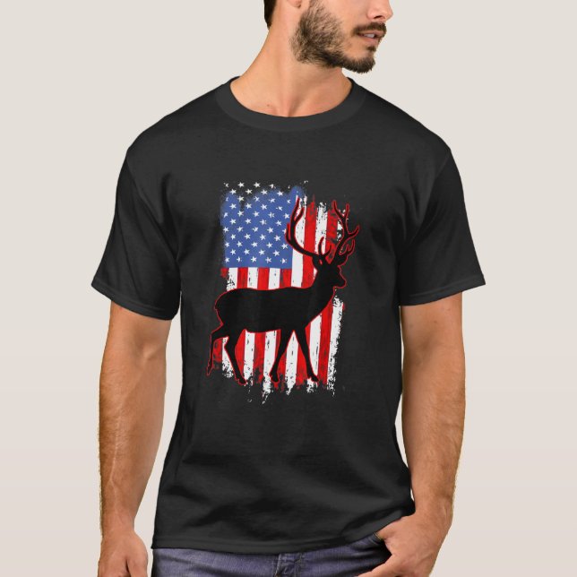 T-shirt Chasse Patriotique Chasse Chasse Deer Usa Us Drape (Devant)