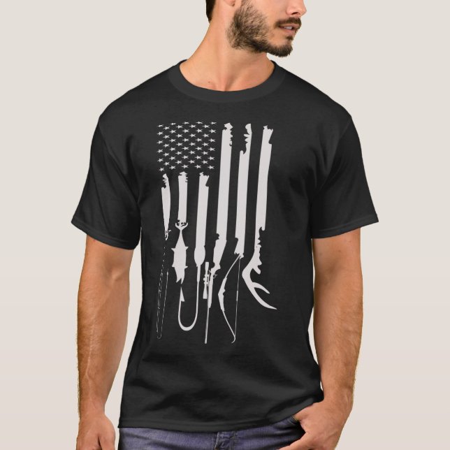 T-shirt Chasse Pêche Drapeau américain Décor à thème (Devant)