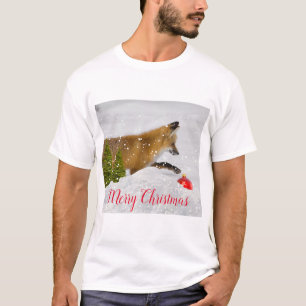 T-shirt Chasse Renard Rouge Ornement de Noël en Neige