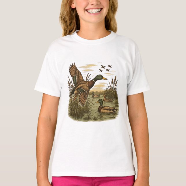 T-shirt Chasse-Rétro-Volant-Caner-Colvert,  (Devant)