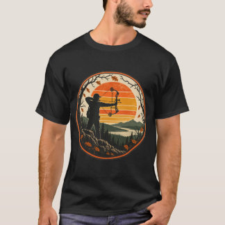 T-shirt Chasseur à l'arc Rétro Coucher de Soleil en Bois d