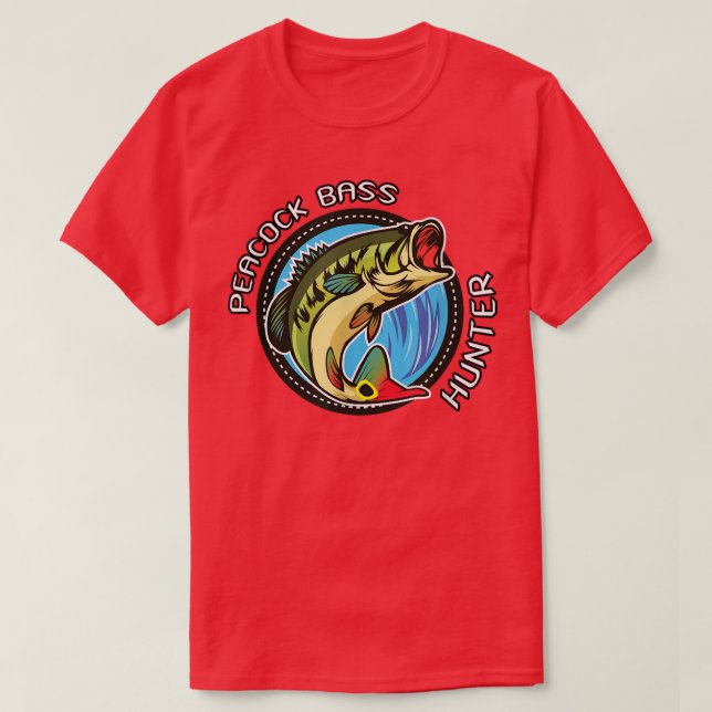 T-shirt Chasseur de basse de paon, Poisson T (Design devant)