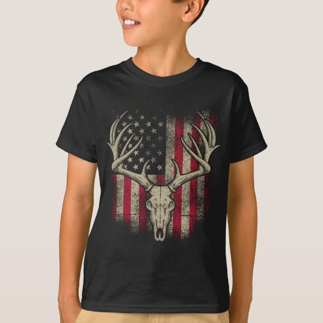T-shirt Chasseur de cerfs Drapeau américain Chasse aux cer (Devant)