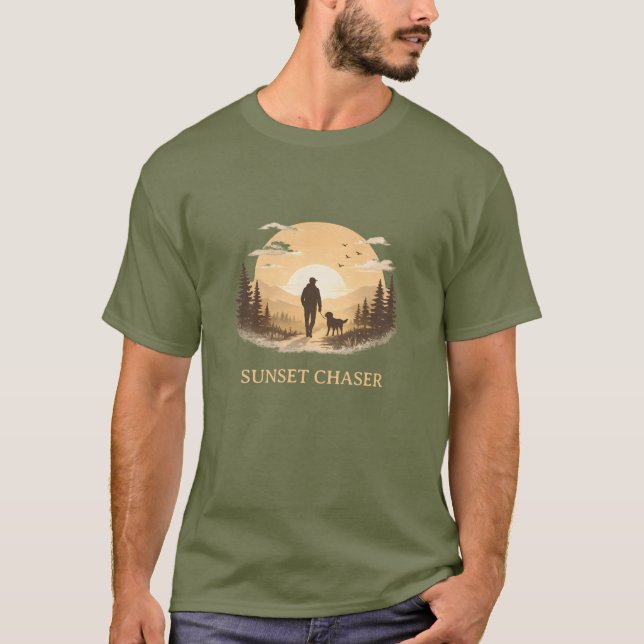 T-shirt Chasseur de Coucher de Soleil pour Chien (Devant)