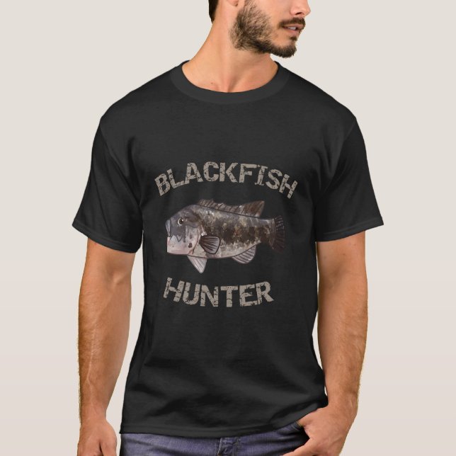 T-shirt Chasseur de poisson noir Tautog (Devant)