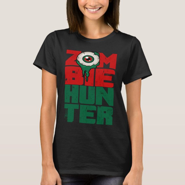 T-shirt Chasseur de zombies Halloween Mignon avec un œil d (Devant)