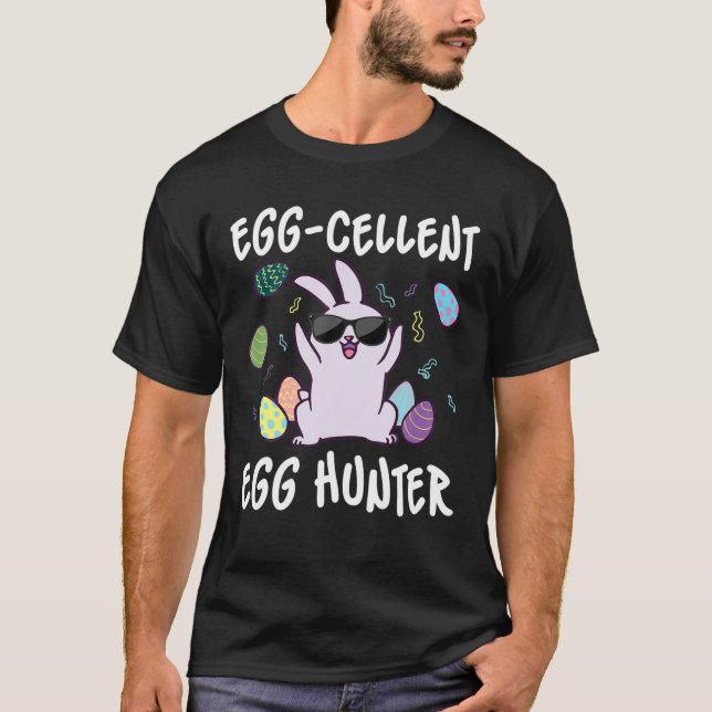 T-shirt Chasseur d'Oeufs de Cellule Jour de Pâques Lapin D (Devant)