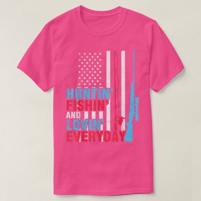 T-shirt Chasseur Drapeau Américain Chasse Pêche Et Amour (Design devant)